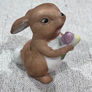 Frankel Vintage Porcelain Bunny Rabbit Figurine Brown White Flowers